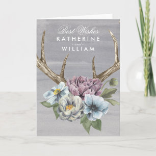 Add Your Names   Floral Deer Antlers Card