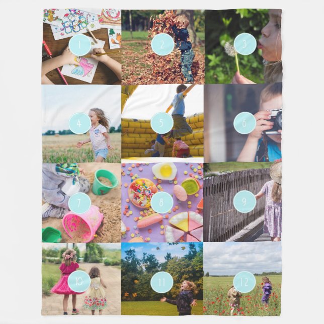 Add your own 12 Photos Customisable Card Photo Pri Fleece Blanket (Front)