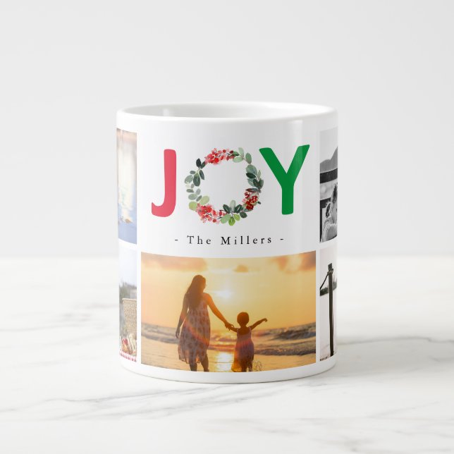 Add Your Own 5 Photo Floral Joy Holiday Coffee Mug (Front)