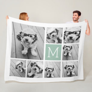 Add Your Own 8 Photo Collage -- CAN edit COLOR Fleece Blanket