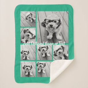 Add Your Own 9 Photos Collage -- CAN edit green Sherpa Blanket