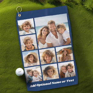 Add Your Own 9 Photos Collage -- Can Edit Navy Golf Towel