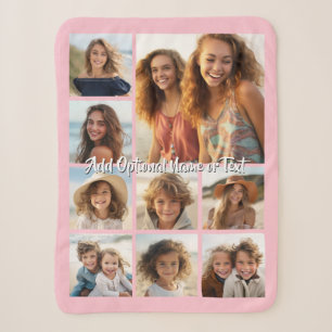 Add Your Own 9 Photos Collage - CAN edit pink Sherpa Blanket