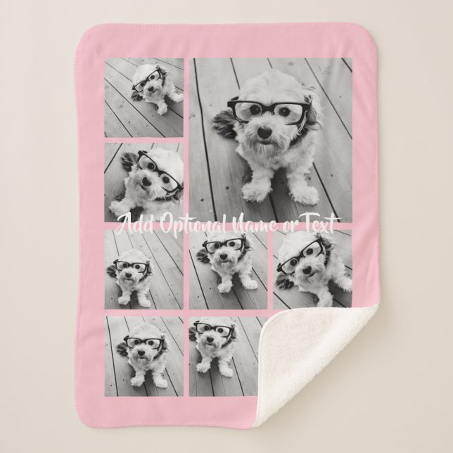 Add Your Own 9 Photos Collage - CAN edit pink Sherpa Blanket (Front)