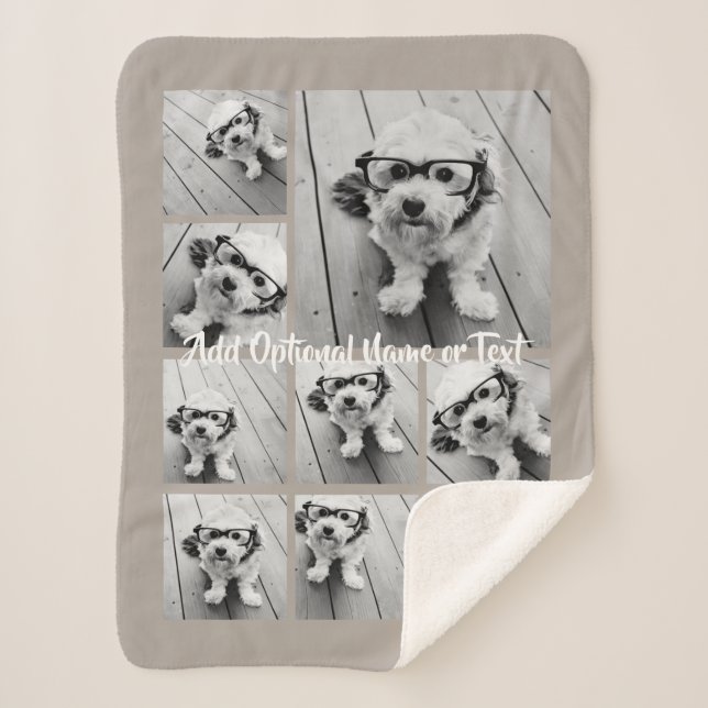 Add Your Own 9 Photos Collage -- CAN edit taupe Sherpa Blanket (Front)