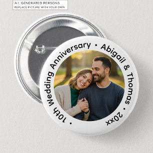 Add Your Own Couple Photo 10th Wedding Anniversary 6 Cm Round Badge