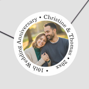 Add Your Own Couple Photo 10th Wedding Anniversary Classic Round Sticker