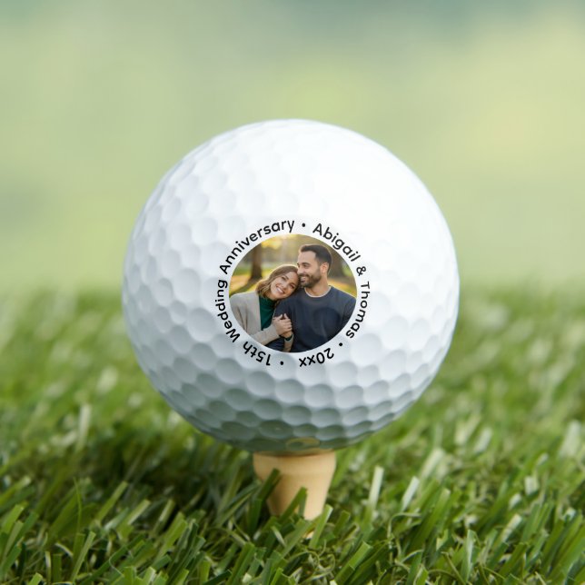 Add Your Own Couple Photo 15th Wedding Anniversary Golf Balls (Insitu Tee)