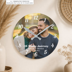 Add Your Own Couple Photo 15th Wedding Anniversary Round Clock