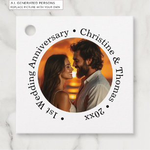 Add Your Own Couple Photo 1st Wedding Anniversary Favour Tags