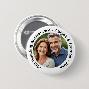 Add Your Own Couple Photo 20th Wedding Anniversary 6 Cm Round Badge