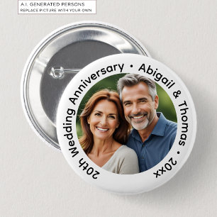 Add Your Own Couple Photo 20th Wedding Anniversary 6 Cm Round Badge