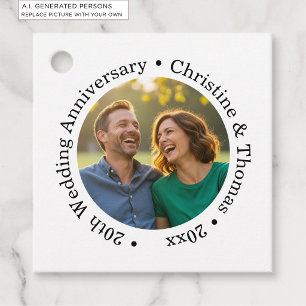 Add Your Own Couple Photo 20th Wedding Anniversary Favour Tags