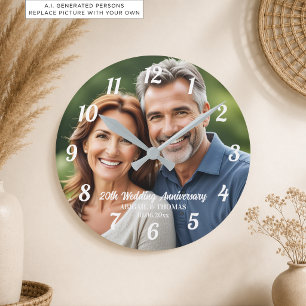 Add Your Own Couple Photo 20th Wedding Anniversary Round Clock