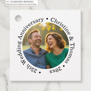 Add Your Own Couple Photo 25th Wedding Anniversary Favour Tags