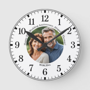 Add Your Own Couple Photo 25th Wedding Anniversary Round Clock