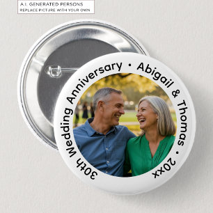 Add Your Own Couple Photo 30th Wedding Anniversary 6 Cm Round Badge