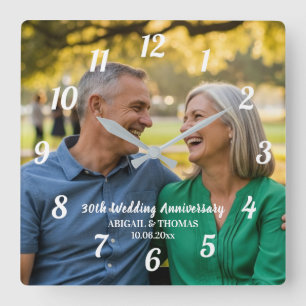Add Your Own Couple Photo 30th Wedding Anniversary Square Wall Clock