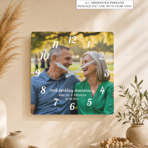 Add Your Own Couple Photo 30th Wedding Anniversary Square Wall Clock