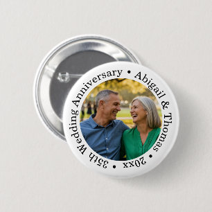 Add Your Own Couple Photo 35th Wedding Anniversary 6 Cm Round Badge