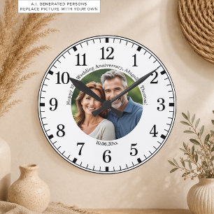 Add Your Own Couple Photo 35th Wedding Anniversary Round Clock