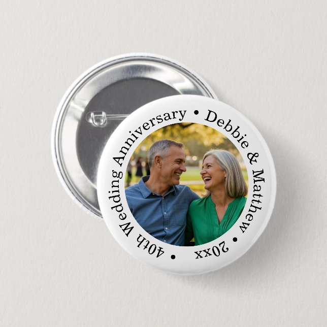 Add Your Own Couple Photo 40th Wedding Anniversary 6 Cm Round Badge (Front & Back)