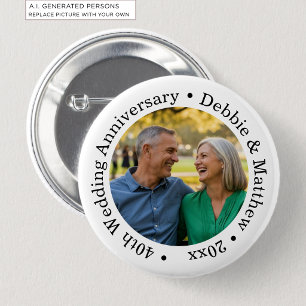 Add Your Own Couple Photo 40th Wedding Anniversary 6 Cm Round Badge