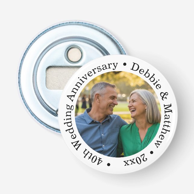 Add Your Own Couple Photo 40th Wedding Anniversary Bottle Opener (Front)