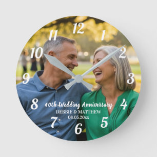 Add Your Own Couple Photo 40th Wedding Anniversary Round Clock