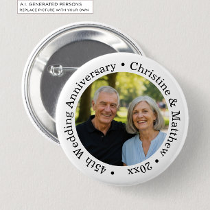 Add Your Own Couple Photo 45th Wedding Anniversary 6 Cm Round Badge