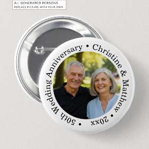 Add Your Own Couple Photo 50th Wedding Anniversary 6 Cm Round Badge