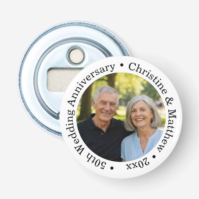 Add Your Own Couple Photo 50th Wedding Anniversary Bottle Opener (Front)