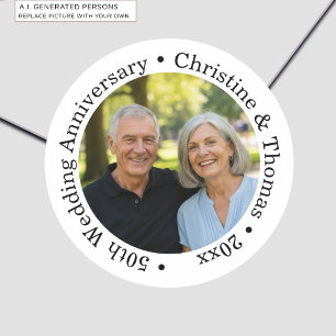Add Your Own Couple Photo 50th Wedding Anniversary Classic Round Sticker