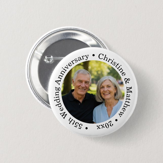 Add Your Own Couple Photo 55th Wedding Anniversary 6 Cm Round Badge (Front & Back)