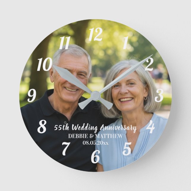 Add Your Own Couple Photo 55th Wedding Anniversary Round Clock (Front)