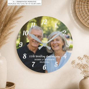 Add Your Own Couple Photo 55th Wedding Anniversary Round Clock