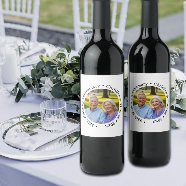 Add Your Own Couple Photo 55th Wedding Anniversary Wine Label (Creator Uploaded)
