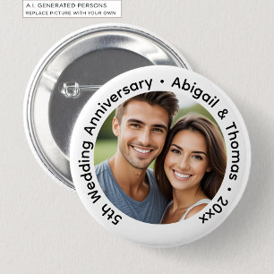 Add Your Own Couple Photo 5th Wedding Anniversary 6 Cm Round Badge