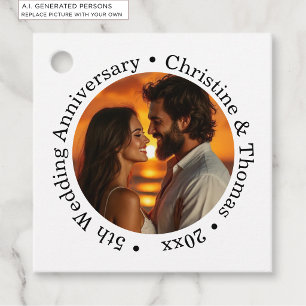 Add Your Own Couple Photo 5th Wedding Anniversary Favour Tags