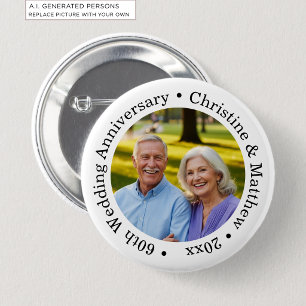 Add Your Own Couple Photo 60th Wedding Anniversary 6 Cm Round Badge