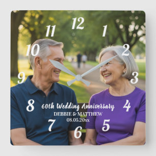 Add Your Own Couple Photo 60th Wedding Anniversary Square Wall Clock