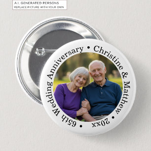 Add Your Own Couple Photo 65th Wedding Anniversary 6 Cm Round Badge