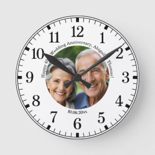 Add Your Own Couple Photo 65th Wedding Anniversary Round Clock