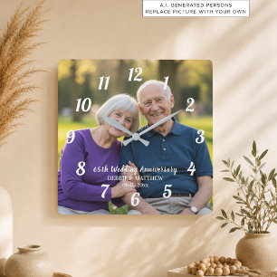 Add Your Own Couple Photo 65th Wedding Anniversary Square Wall Clock