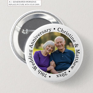 Add Your Own Couple Photo 70th Wedding Anniversary 6 Cm Round Badge