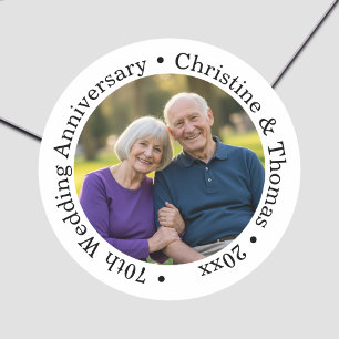 Add Your Own Couple Photo 70th Wedding Anniversary Classic Round Sticker