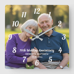 Add Your Own Couple Photo 70th Wedding Anniversary Square Wall Clock