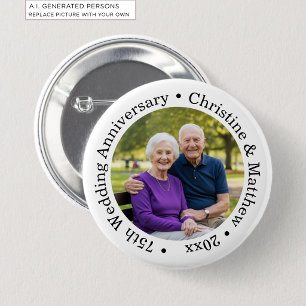 Add Your Own Couple Photo 75th Wedding Anniversary 6 Cm Round Badge
