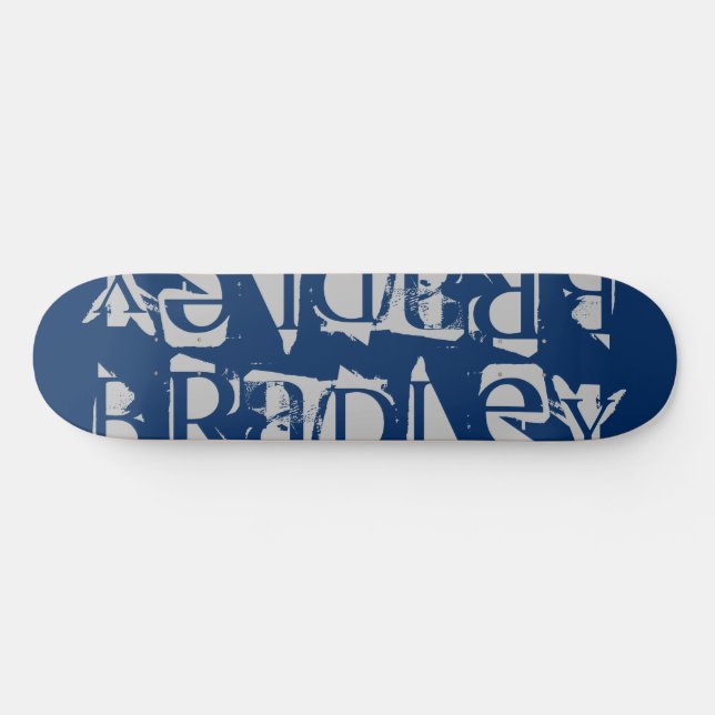 Add Your Own Custom Name Personalised Blue Silver Skateboard (Horz)