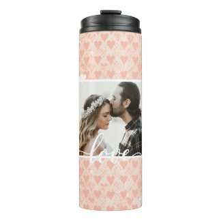 Add Your Own Custom Photo Love Hearts in Rose Gold Thermal Tumbler